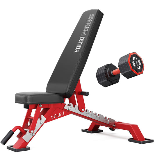 YOLEO Commercial Adjustable Weight Bench - MAX 2300LBS Heavy Duty Workout Bench for Home Gym, Decline/Flat/Incline Bench Press 2.4" Thick Pad (6-Step Assembly) (Weight Bench + 1 Dumbbell)