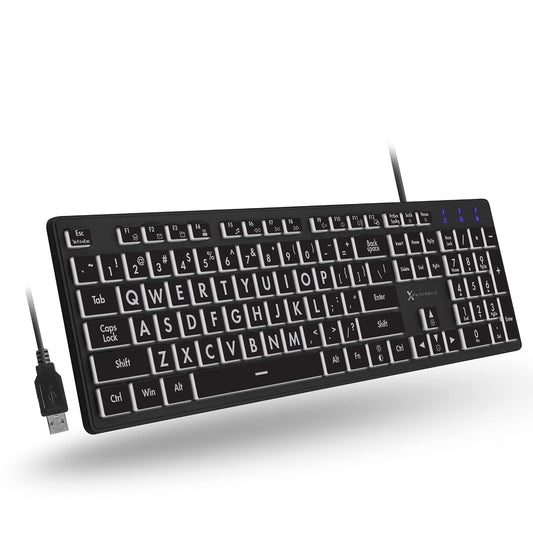 X9 Performance Backlit Large Print Keyboard - Easy to See and Type - Light Up Keyboard for Elderly or Visually Impaired - USB Wired Lighted Keyboard  7 Colors  Oversize Letters - Easy View Keyboard-New