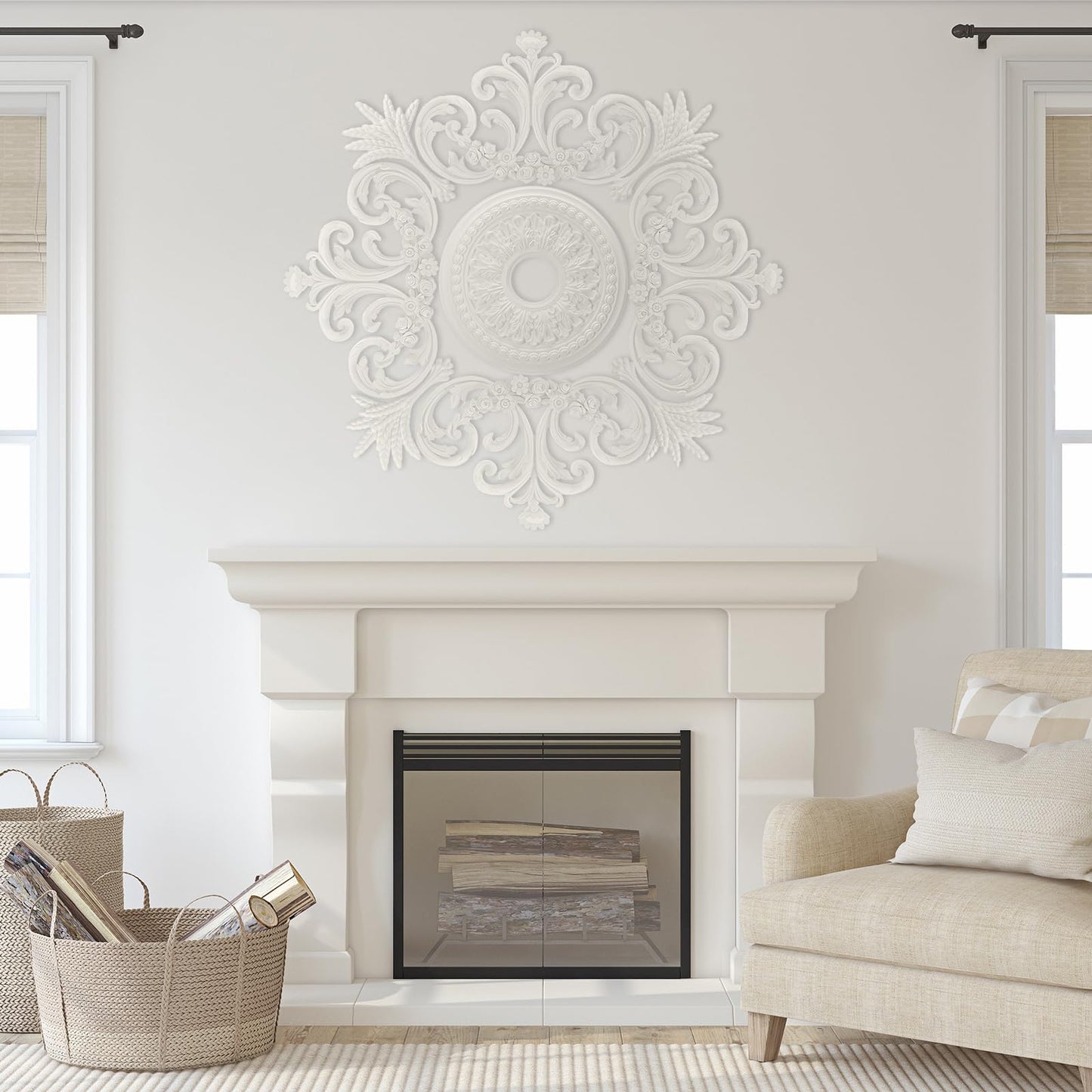 Nuanchu Large Pu Ceiling Medallion Combination Decorative French Style Chandelier Base Ceiling Medallion For Light Fixtures Vict