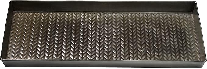 HF by LT Cable Knit Pattern Metal Boot-Tray, 30 x 13 inches, Antique Zinc