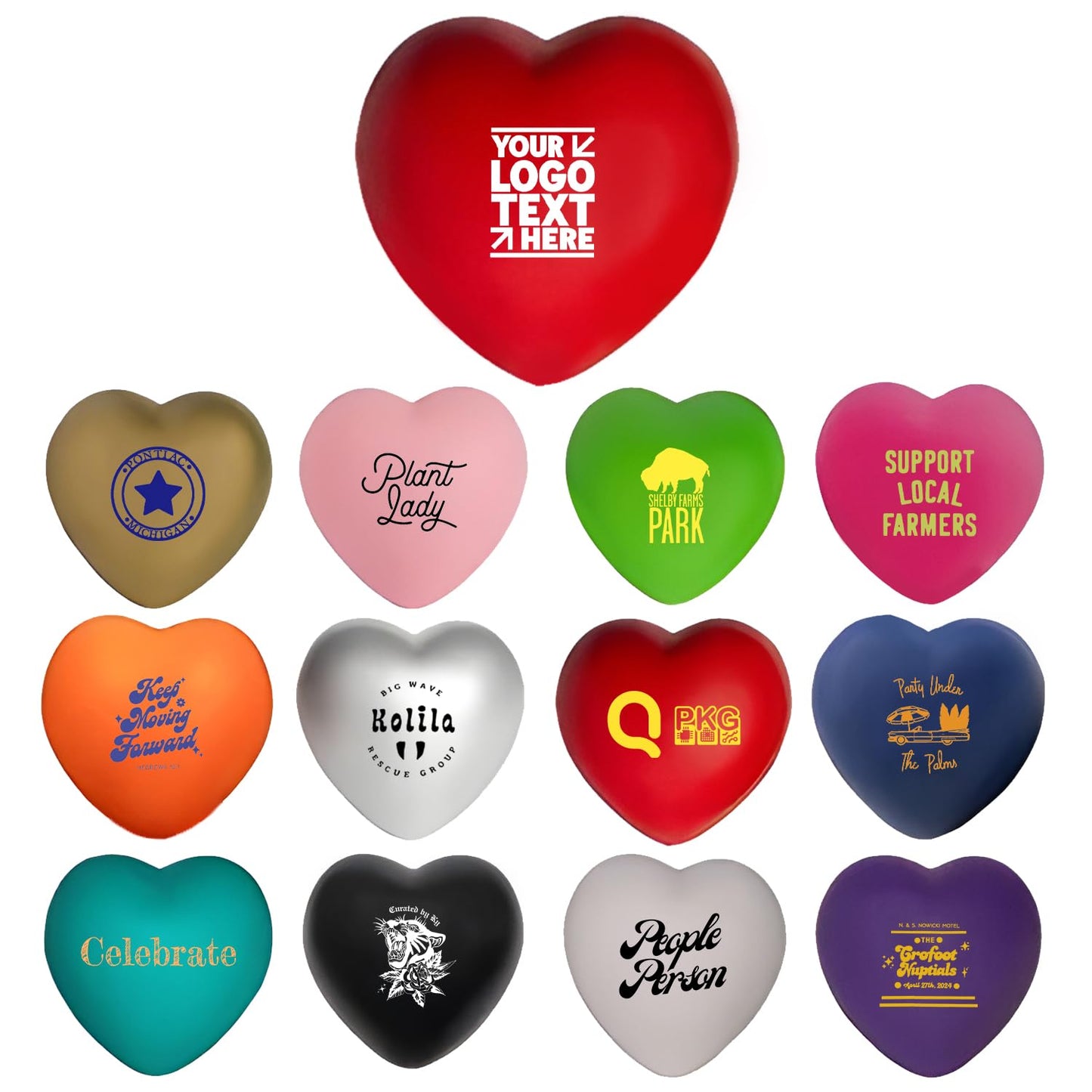 50 Sets of Custom Stress Relief Foam Balls with Logo, Bulk Heart Shape Personalized Foam Balls, Anxiety Stress Relief Stress, Perfect for Office, Travel or Home