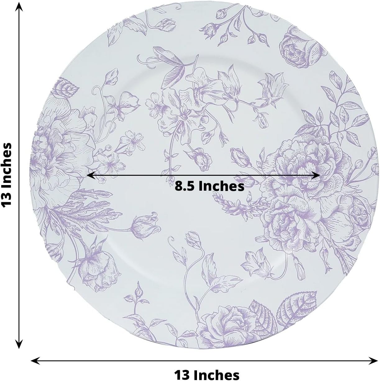 Efavormart 6 Pack Floral Acrylic Charger Plates in French Toile Pattern, Matte Lavender and White Round Dinner Charger Event Tabletop Decor - 13"