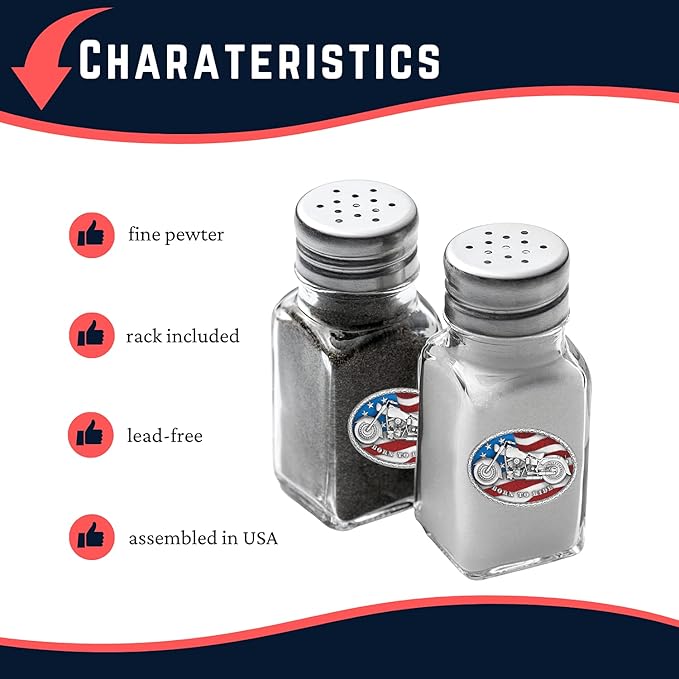 Heritage Pewter Motorcycle Salt and Pepper Shaker Set of 2 Bottles | Expertly Crafted Pewter Glass