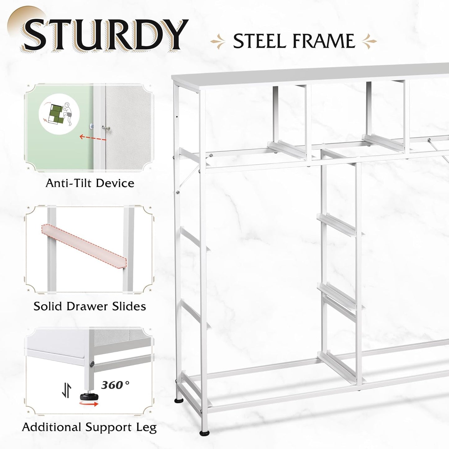 WLIVE 9-Drawer Dresser, Fabric Storage Tower for Bedroom, Hallway, Closet, Tall Chest Organizer Unit for Bedroom with Fabric Bins, Steel Frame, Wood Top, Easy Pull Handle, White