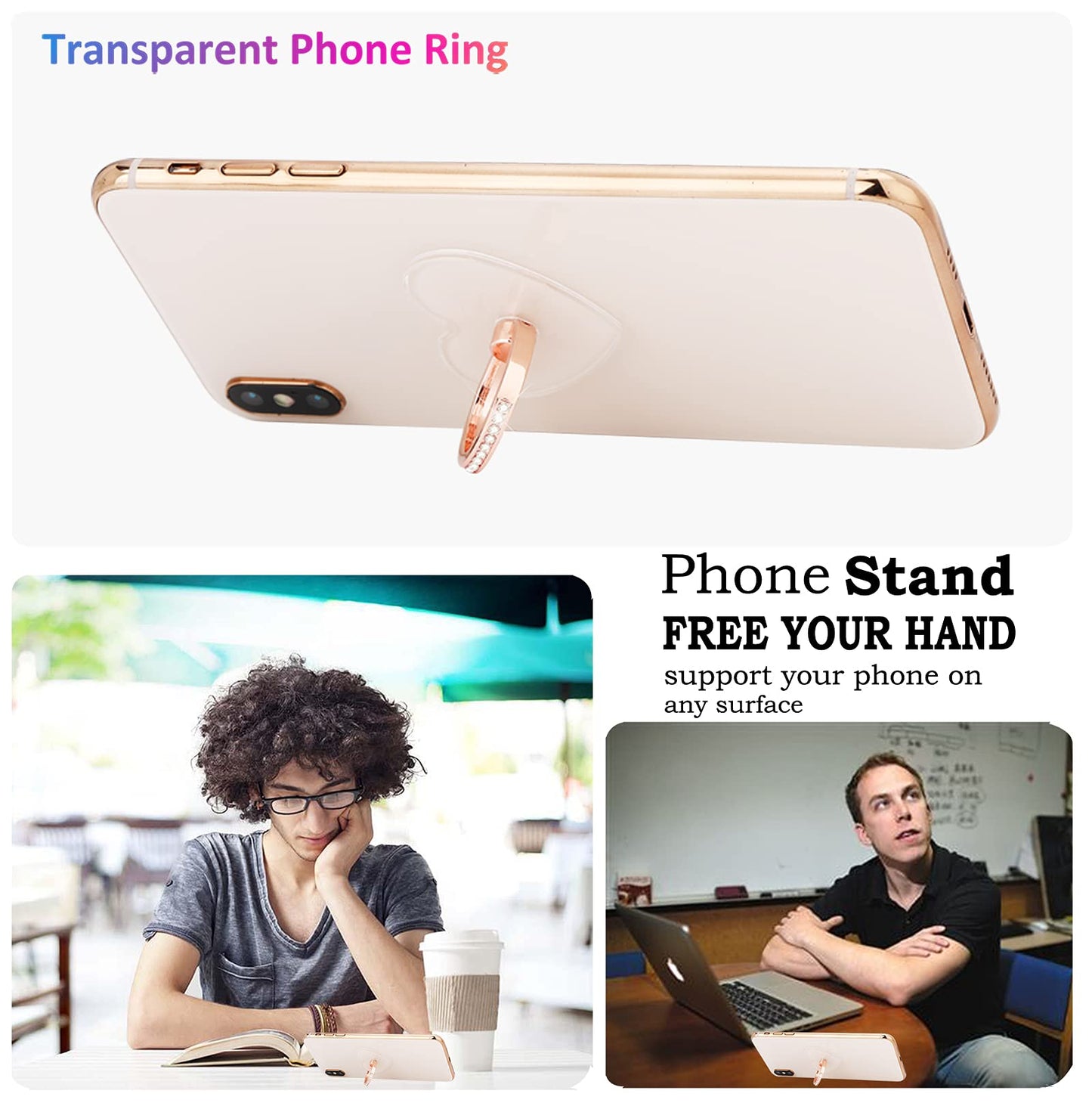 Lenoup Transparent Heart Cell Phone Ring Holder Kickstand,Bling Bling Sparkle Diamond Clear Heart Cell Phone Finger Ring Grip St