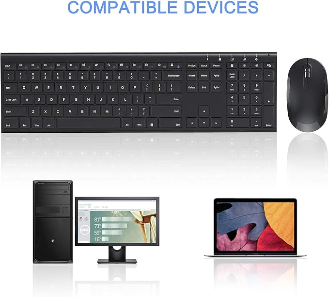 Wireless Keyboard and Mouse, Vssoplor 2.4GHz Rechargeable Compact Quiet Full-Size Keyboard and Mouse Combo with Nano USB Receiver for Windows, Laptop, PC, Notebook-Black