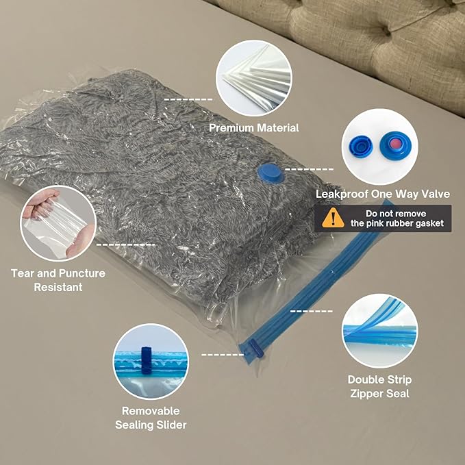 35 Pack Vacuum Storage Bags with Pump, Compression Space Saver for Comforters, Bedding, Blanket Storage, Vacuum Seal Bags for Clothing, Luggage and Closet Organizer, Safe Poly Material