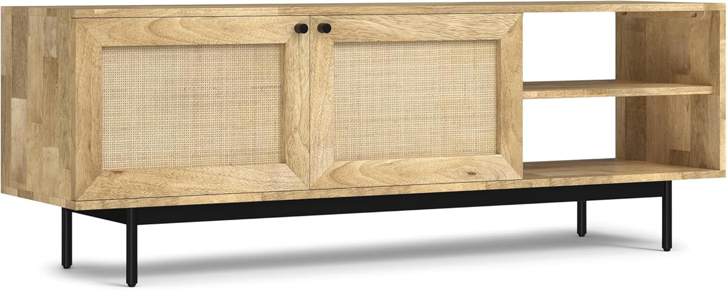 SIMPLIHOME Reeves SOLID MANGO WOOD 60 inch Wide TV Media Stand in Natural For TVs up to 65 inches for the Living Room and Entertainment Center