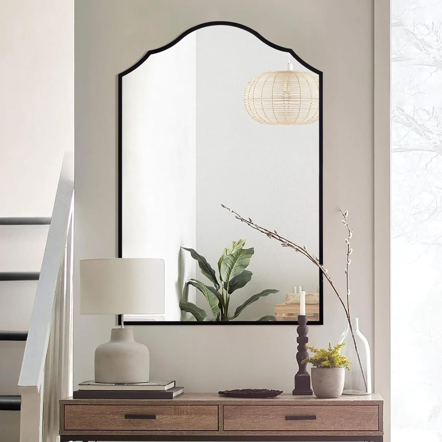 Black Decorative Wall Mirror, 30"x20", Black Arched Mirror, Traditional Framed Wall Mirror for Bathroom, Entryway, Living Room, Hallway