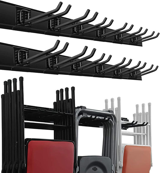 Wallmaster Garage Storage Organization Wall Mount, Garden Tool Rack Organizer Heavy Duty Folding Chair Hangers with 12 Adjustable Hooks 96inch Tracks Max Load 900lb