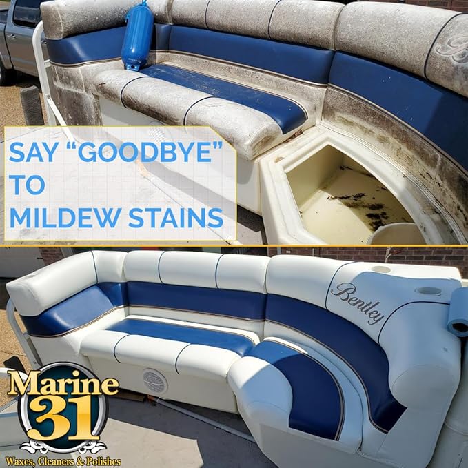 Marine 31 Mildew Stain Remover & Cleaner | Eliminates Stains from Marine, Boat, Home & Patio Surfaces | Cleans Bathrooms, Showers & More | M31-371 | 32oz
