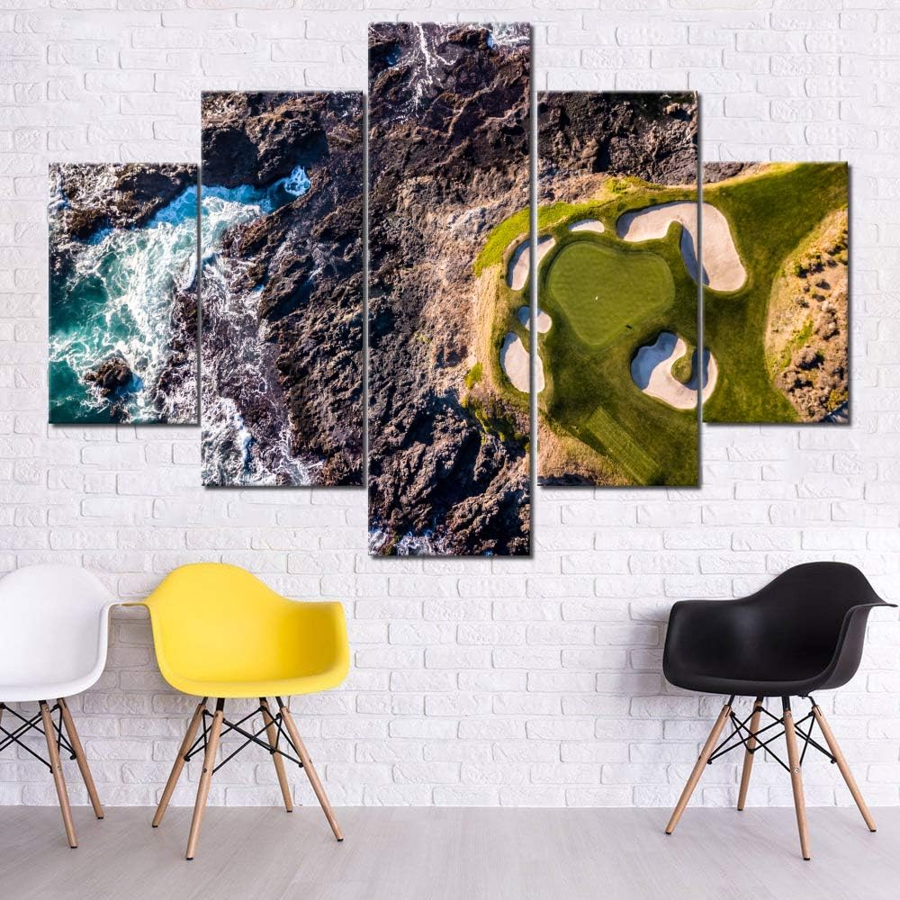 Golf Course Paintings Golfing Sports Pictures for Living Room 5 Piece Canvas Wall Art Premium Quality Artwork Native Gift Modern House Decorations Framed Ready to Hang Posters and Prints(60''Wx40''H)