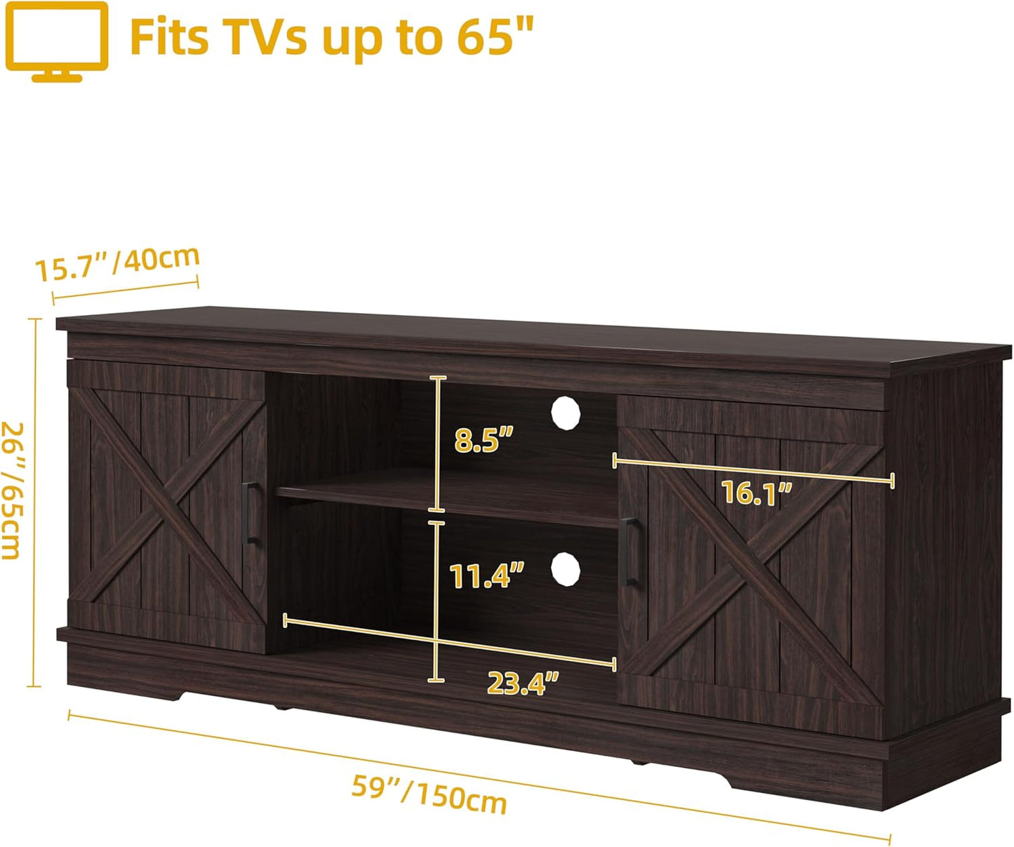 DWVO Farmhouse TV Stands for Living Room, Entertainment Center with Storage, TV Stand for 65 Inch TV with Double Barn Doors & Storage Cabinets, Rustic TV Cabinet Media Console, Espresso