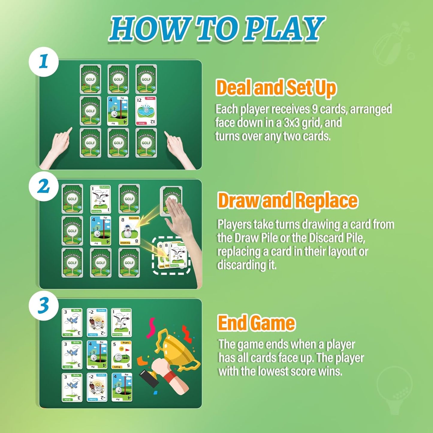 Crazy Nines Golf Card Game - Funny Card Games for Family, Kids 8-12 and Adults, The Perfect Family Games for Kids and Adults, Ideal Game Night Games for Groups Adult - 112 Cards