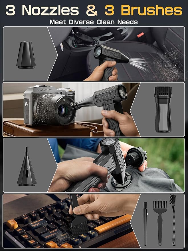 Super Wind Monster - 1 Min Fast Cleaning Dust, Compressed Air Duster, 4-Gear Adjustable Electric Air Duster with Light, Rechargeable Air Blower for Keyboard, PC, Car, and Home Cleaning