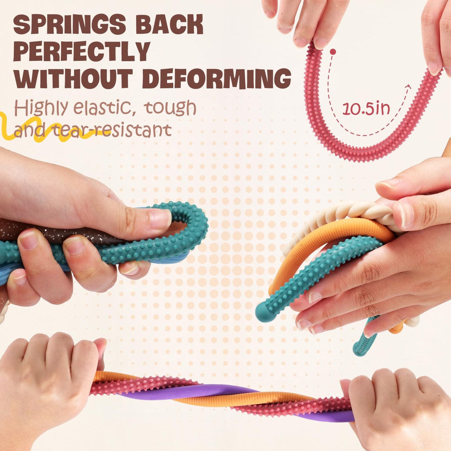 Fidget Sensory Autism Toys Kids - Textured Stretchy Strings for Adults ADHD Children Stress, Flexible & Durable Quiet Fidgets for Classroom Office, Easter Stuffers Gifts Teens Boys Girls