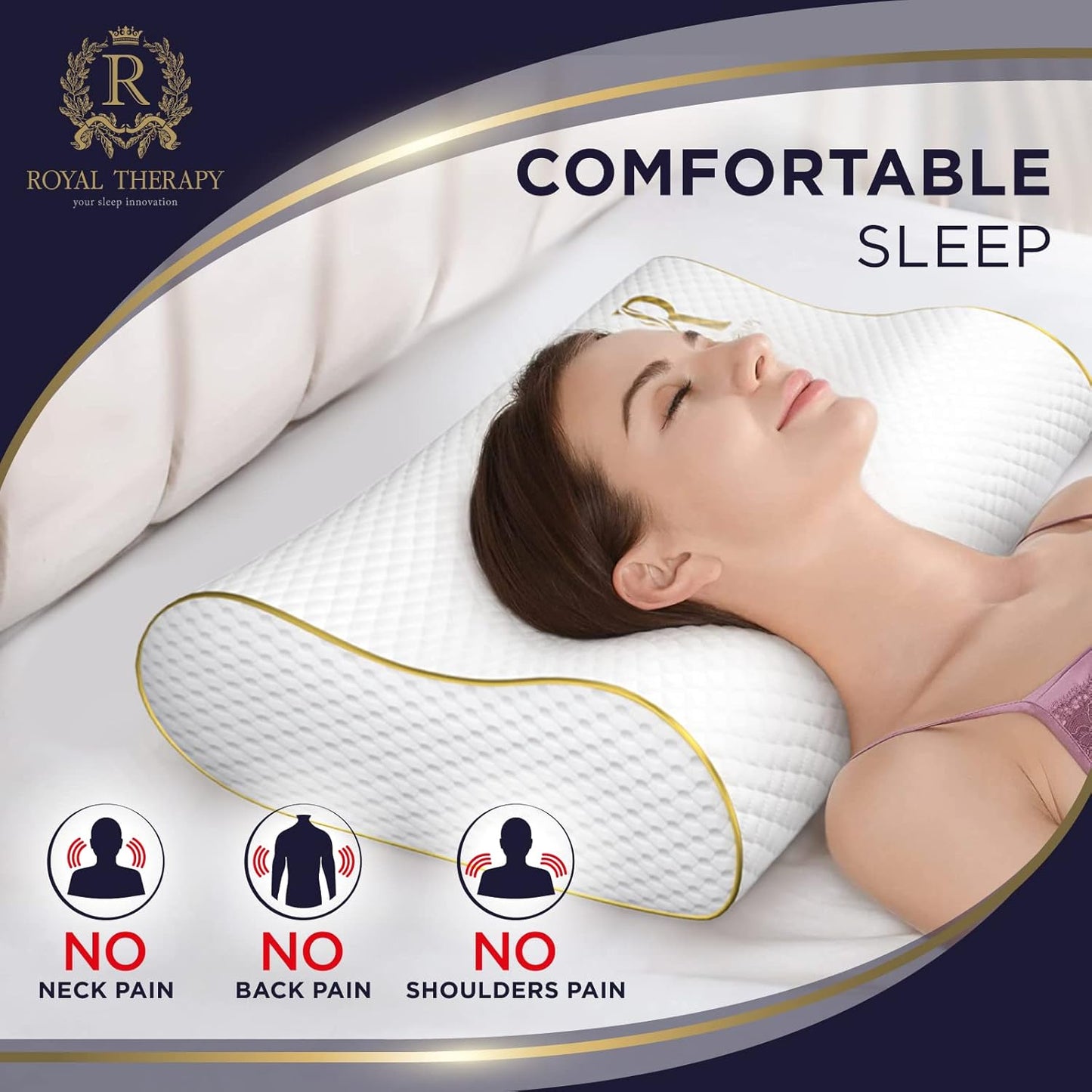 Royal Therapy 2-Pack Queen Memory Foam Pillow, Cervical, Queen Contour Pillow, Orthopedic Pillow for Neck Support, Neck Pain, Side Sleepers, CertiPUR-US