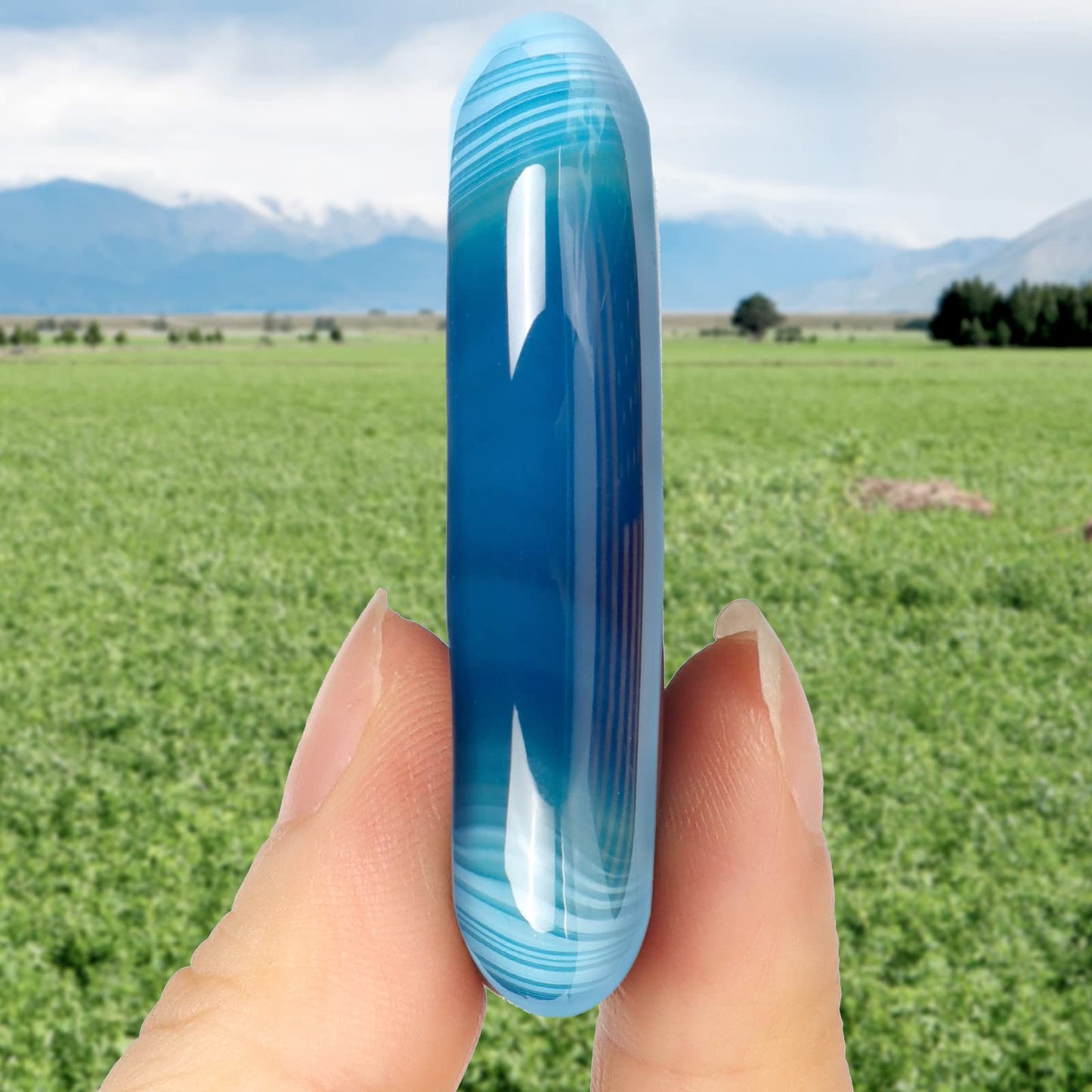 Artistone Blue Agate Crystal Thumb Worry Stones,Healing Crystal Polished Palm Pocket Chakra Gemstones for Anxiety,Stress,Reiki Gift 2.0"