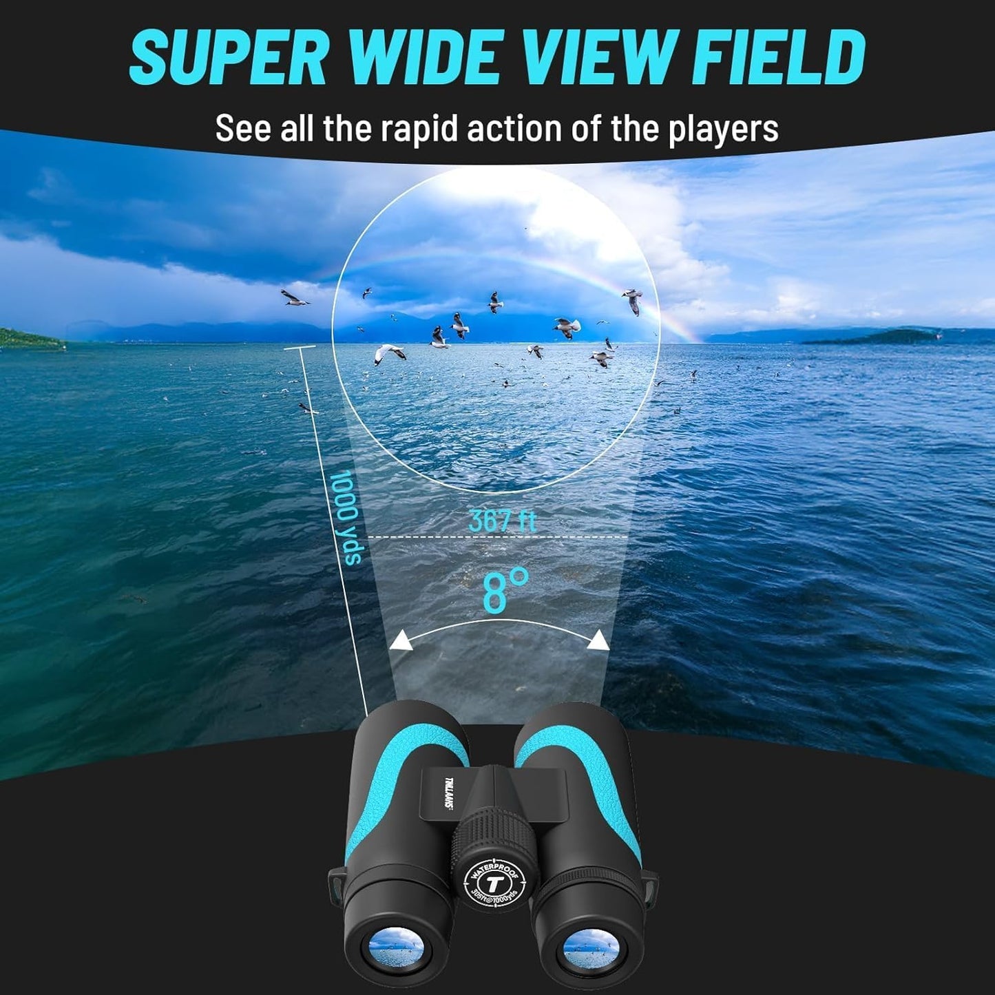 15x55 HD Binoculars for Adults – High Powered Large View, BAK4 Prism, Waterproof & Lightweight for Bird Watching, Hiking, Travel, Cruise, Sports with Phone Adapter (Blue)