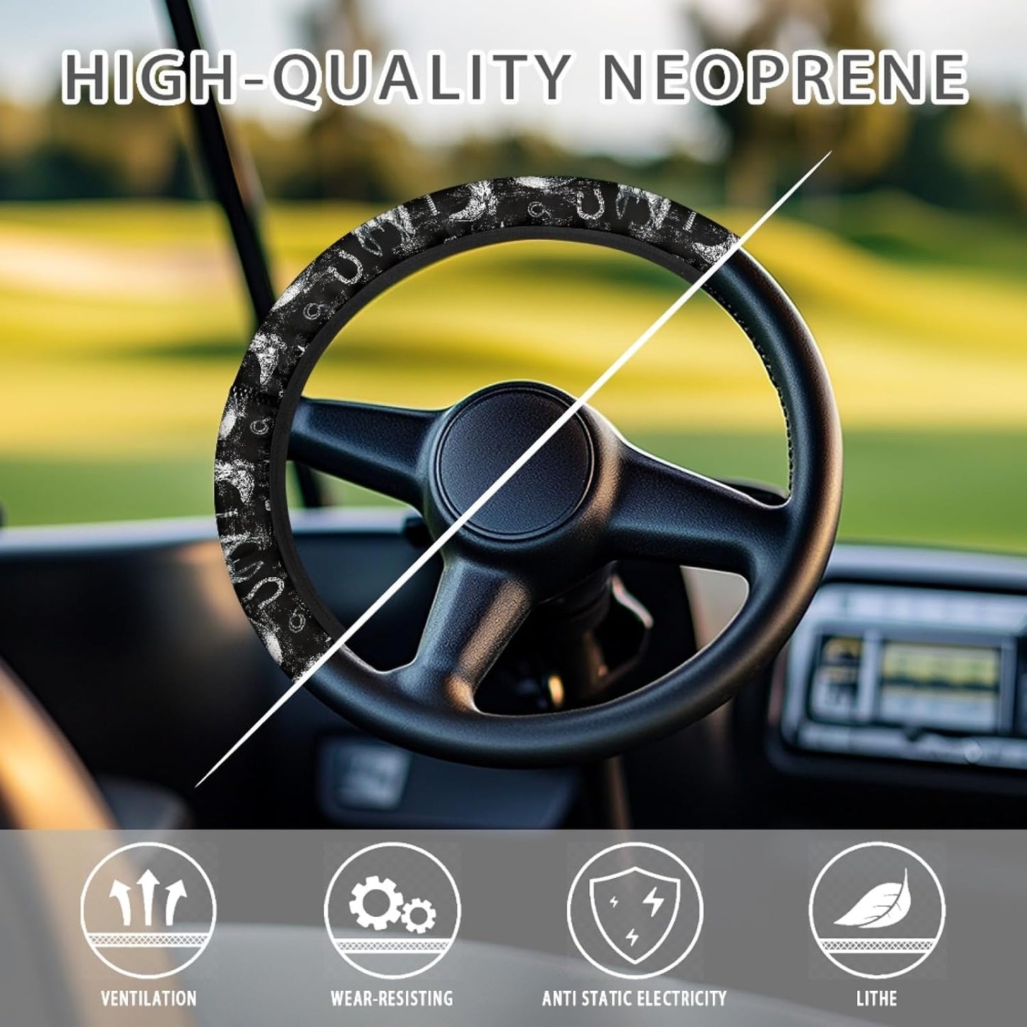 Western Cowboy Golf Cart Steering Wheel Covers Black Golf Cart Steering Wheel Cover for Club Car Accessories Feels Good in Handling