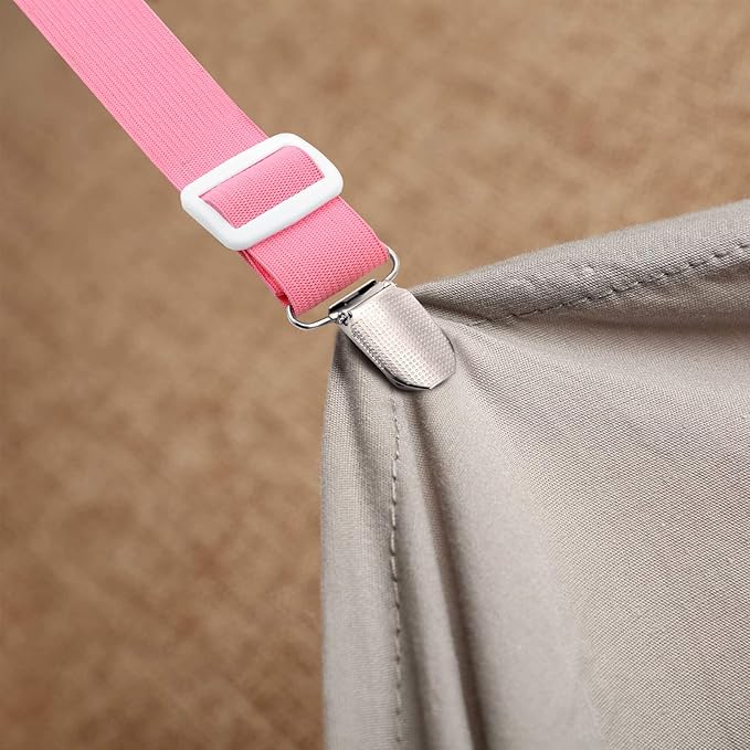 Boao 12 Pcs Bed Sheet Clips Straps Sheet Corner Straps Holder Adjustable Mattress Clips, Elastic Bed Grippers Suspender Fasteners Holder for Home(Pink,8-12 Inch Length)