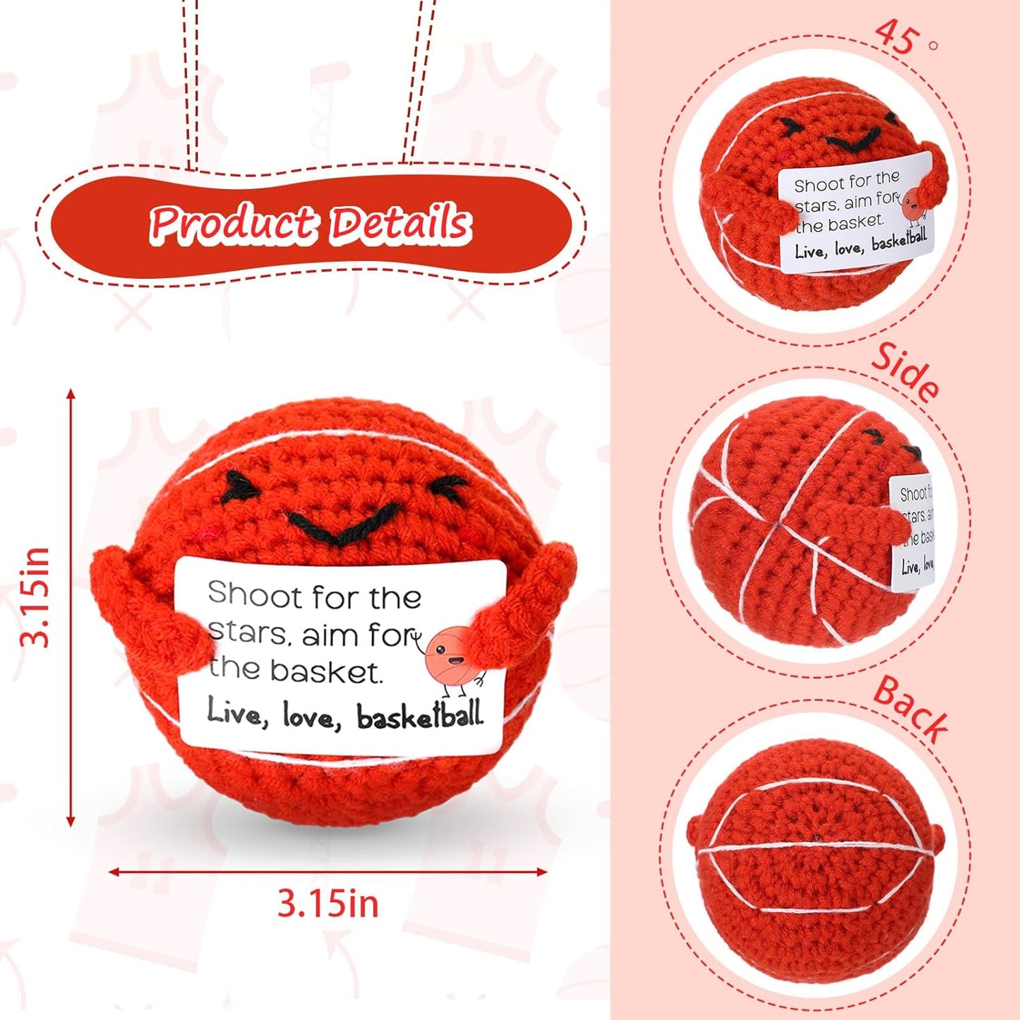 12pcs Christmas Basketball Gifts Bulk Handmade Crochet Basketballs Small with Positive Cards for Team Coach Coworker Friend Birthday Holiday Party Favors Home Decor Supplies