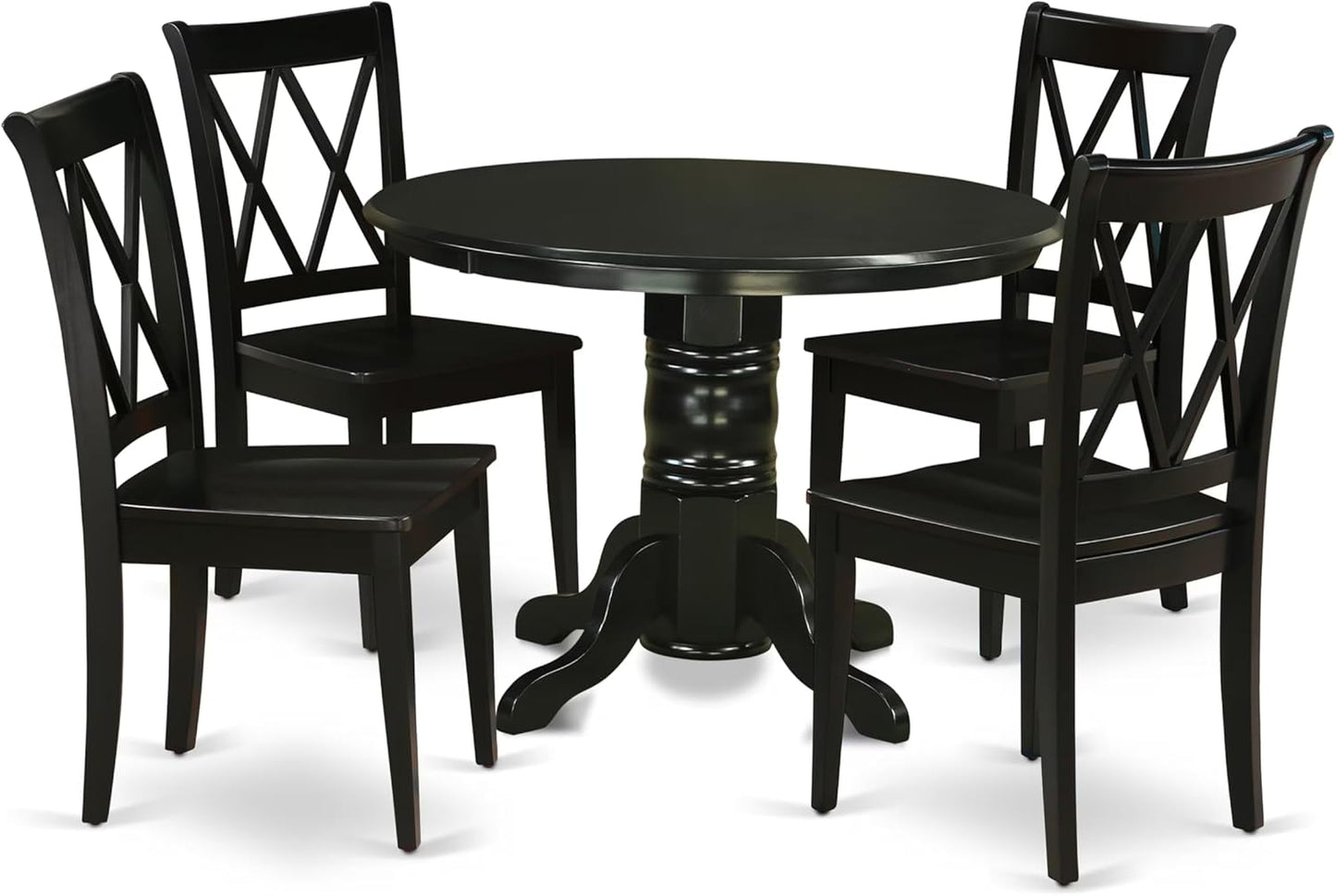 East West Furniture SHCL5-BLK-W 5 Piece Dining Room Table Set Includes a Round Wooden Table with Pedestal and 4 Kitchen Dining Chairs, 42x42 Inch, Black