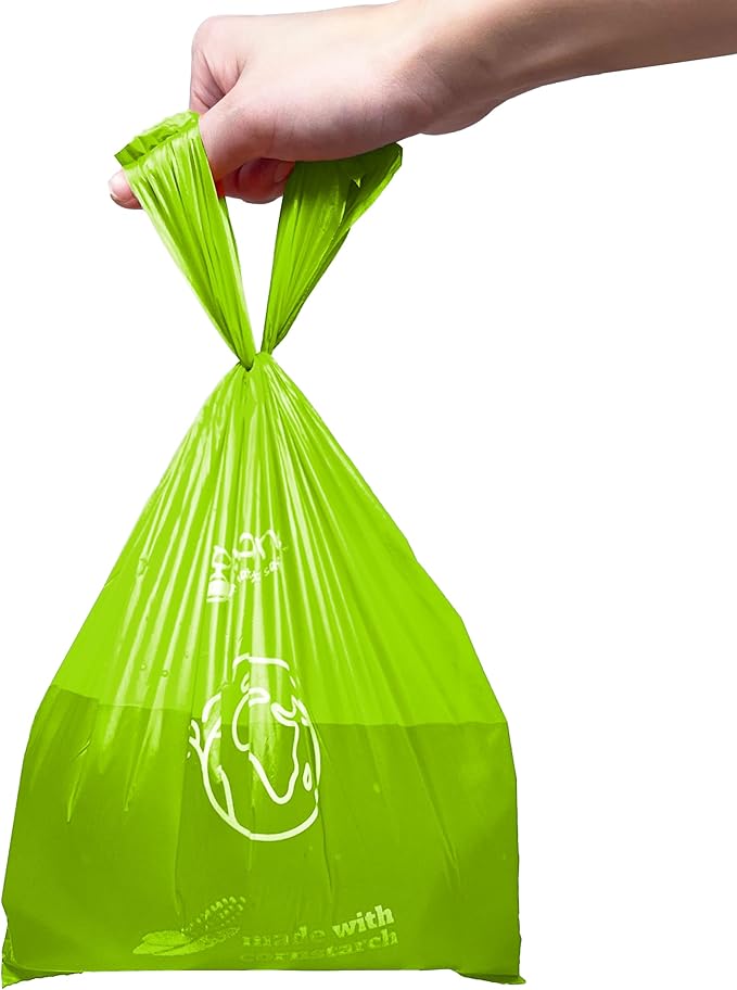 Greenbone BioBase Cat or Dog Poop Bags Rolls with Handle Tie, Large Leak Proof- 12 Rolls -144 refills