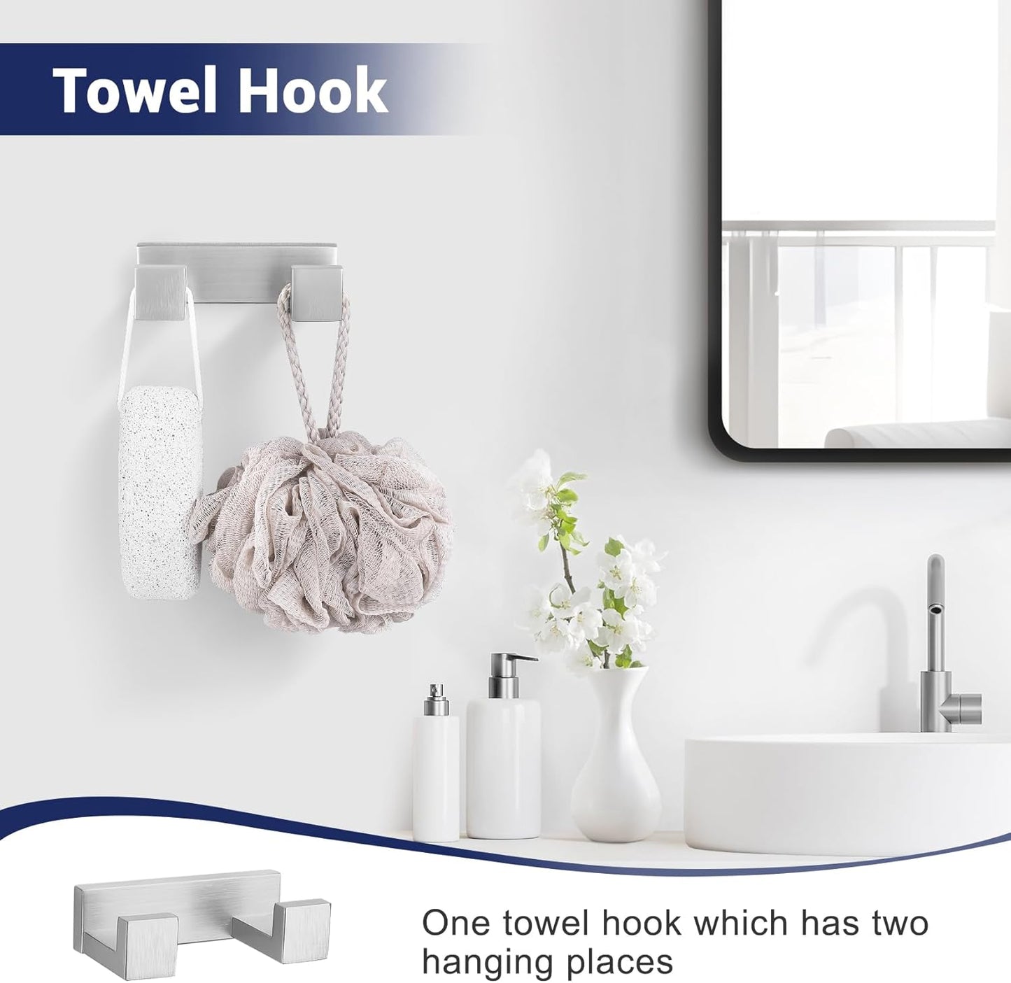 Brushed Nickel Bathroom Hardware Set, 4-Piece Bath Towel Bar Set SUS304 Stainless Steel Towel Rack Set for Bathroom, 23.6 inches Bathroom Towel Holder Set Wall Mounted