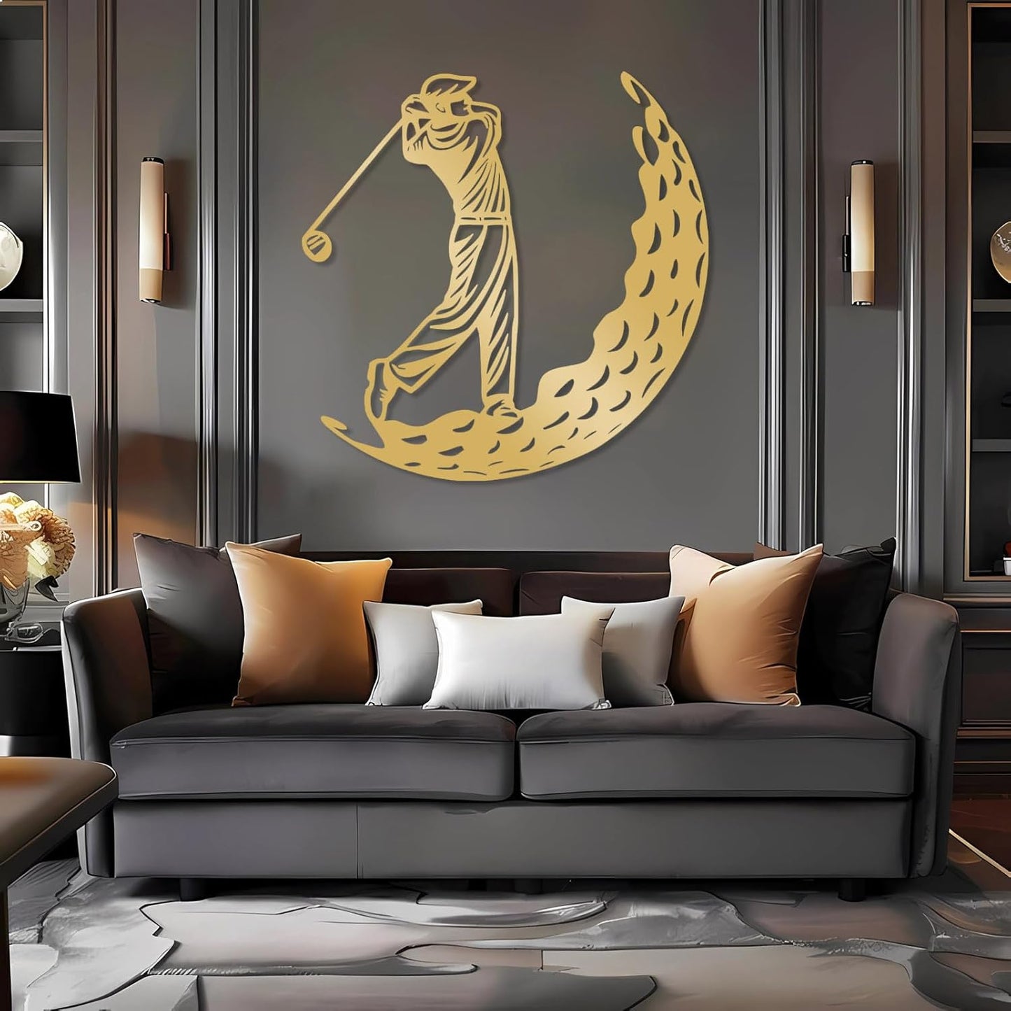 Golf Metal Wall Art, Golfer Metal Wall Decor, Golf Ball Wall Decor, Sports Wall Art, Sports Theme Wall Decor, Gift for Golf Player, Gift For Father, Home Office Wall Art, Man Cave (Black, 24"x24"|60x60cm)