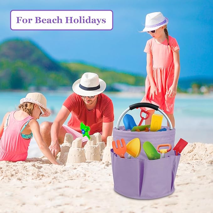 17L Portable Shower Caddy for Women, Foldable Cleaning Caddy with Handle and 6 Pockets, 600D Oxford Fabric Garden Tool Bag, Multifunctional Storage Basket for College, Dorm, Family, Purple