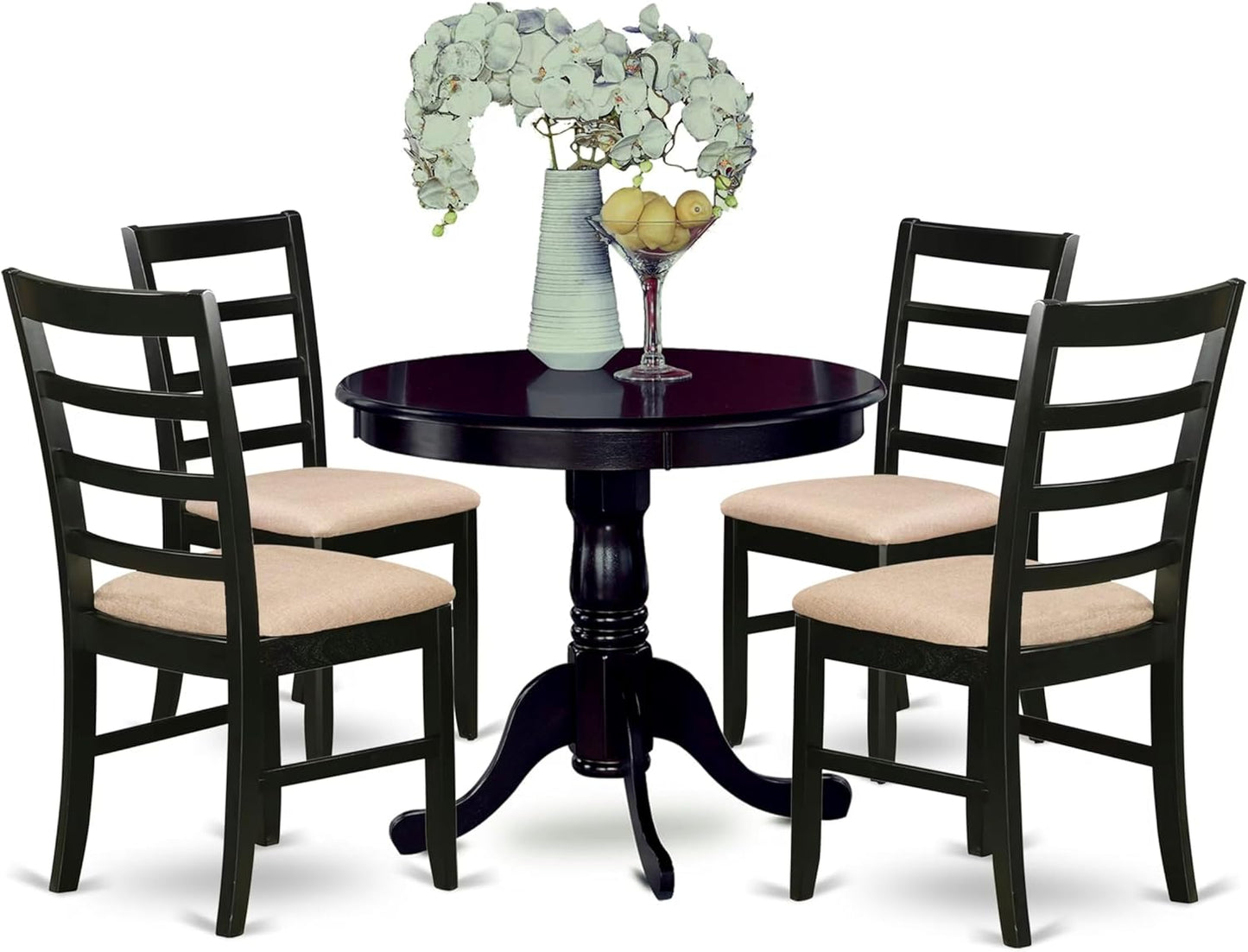 East West Furniture ANPF5-CAP-C 5 Piece Dining Set Includes a Round Kitchen Table with Pedestal and 4 Linen Fabric Upholstered Dining Chairs, 36x36 Inch, Cappuccino