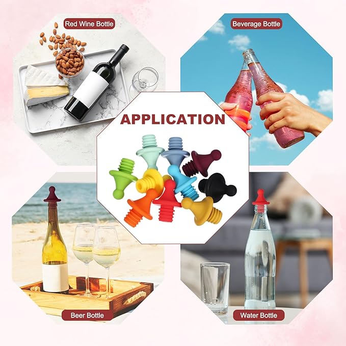 uxcell 3 Pcs Silicone Roof Shape Wine Stopper, Reusable Wine Stoppers Airtight Leak-proof Bottle Plug Liquor Saver with Beer Beverage Bottle Stopper for Bar Holiday Party, Black