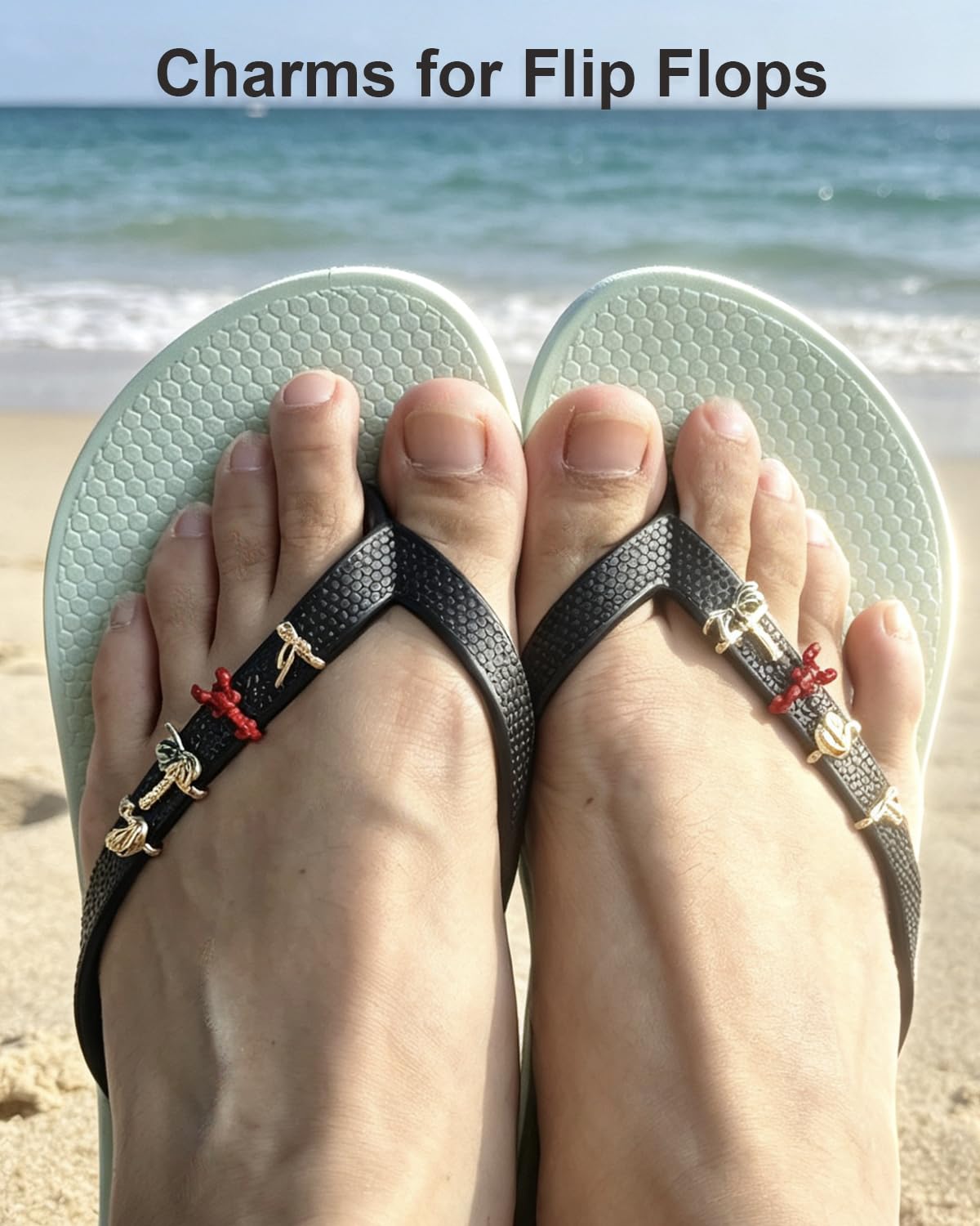 UGNBIRKEN Removable Flip Flops Charms Jewelry, Shoe Jewelry & Slipper Beach Sandal Strap Ornament, Women Fashion Footwear Decoration for Flipflops Summer DIY A