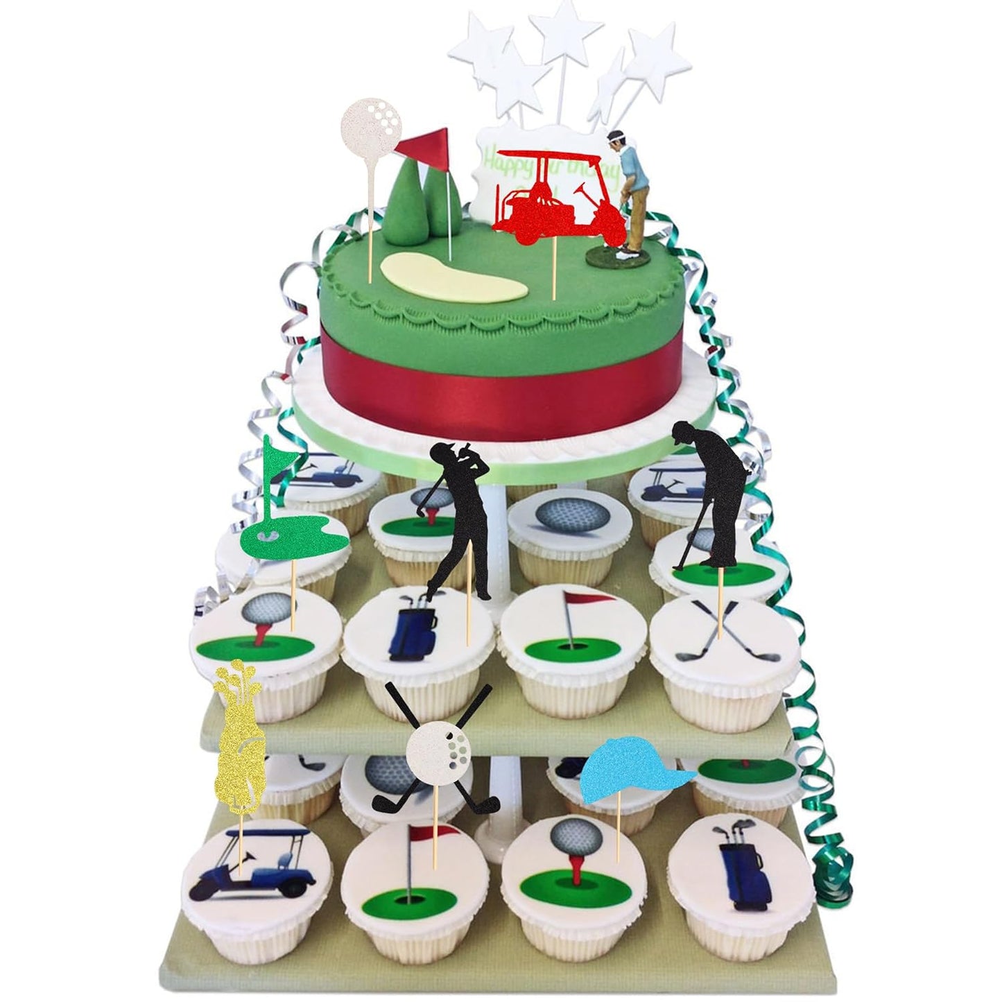 24Pcs Golf Cupcake Toppers Golf Ball Birthday Party Decorations for Girls Boys Golf Player Cake Decorations Golf Baby Shower Party Supplies for Men Women