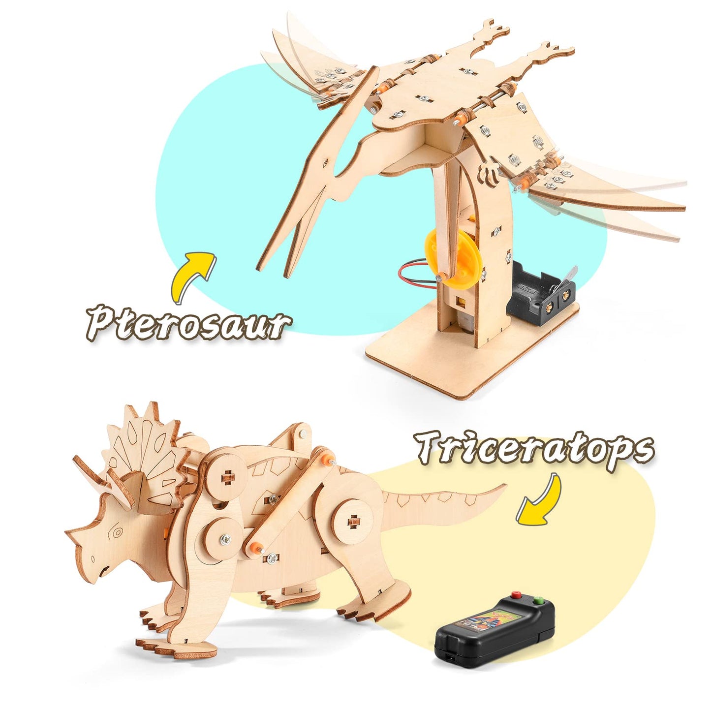 Dinosaur STEM Kits for Kids Ages 8-10-12, 4 in 1 Wood Building Toys for Boys Age 8-12, Build It Yourself Woodworking Kit, DIY 3D Wooden Puzzles Model Science Crafts for Kids, Stem Projects