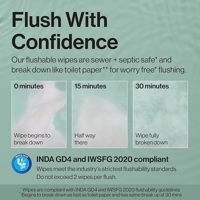 The Honest Company Flushable Wipes for Sensitive Skin | Fragrance Free, Hypoallergenic, 99% Water, Safe to Flush | pH Balanced Feminine Wipes | Tropical Leaves, 336 Count