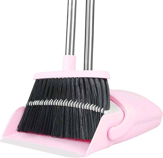 Broom and Dustpan Set, Broom with Dustpan Combo Set for Home 54-in Long Adjustable Handle Dustpan Teeth to Clean Hair for Home Office Kitchen Lobby