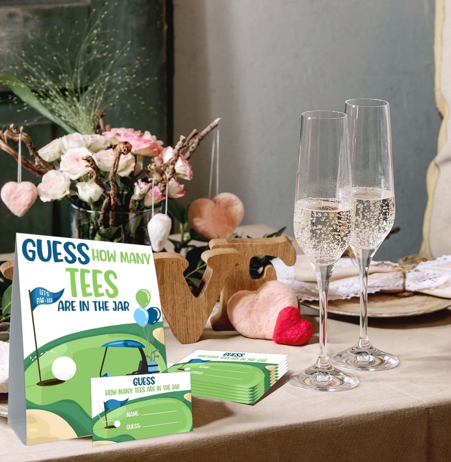 Golf Brithday Decorations, Golf Theme Birthday Party Games, Guess How Many Golf Tees Are in the Jar, 50 Cards and Sign, Suite for Birthday Party Bridal Shower Wedding Activities