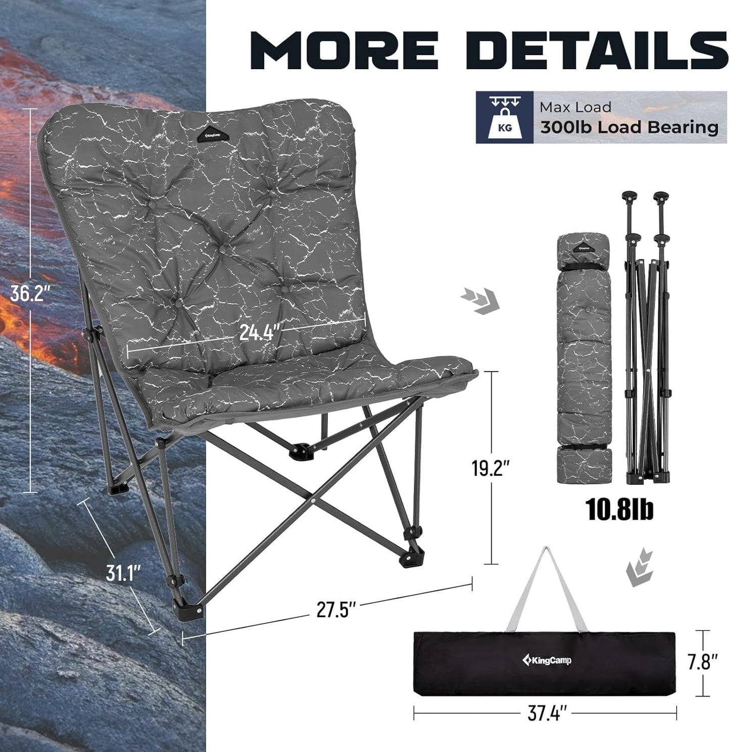 KingCamp Butterfly Chair Oversized XL Saucer Chair for Adults Padded Folding Comfy Camping Chairs for Teens Kids 300lbs Heavy Duty with High Back for Bedroom Living Room Dorm Rooms Outdoor Patio Lawn