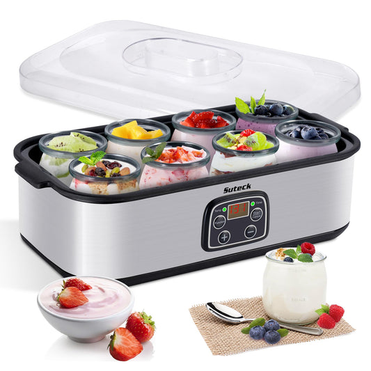 Suteck Yogurt Maker with 8 Glass Jars, Time & Temp Adjustable Control Yogurt Machine, Homemade Greek & Probiotic Yogurt, Automatic Shut-Off, BPA-Free, 48 oz Total, Black