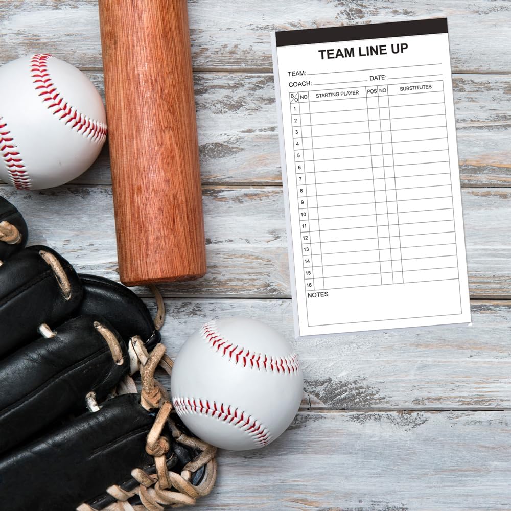 Baseball/Softball Lineup Cards, 4 Part Carbonless, 32 Player Roster Line up Sheets for Coaches, Team, Sports, 4.5" x 8"