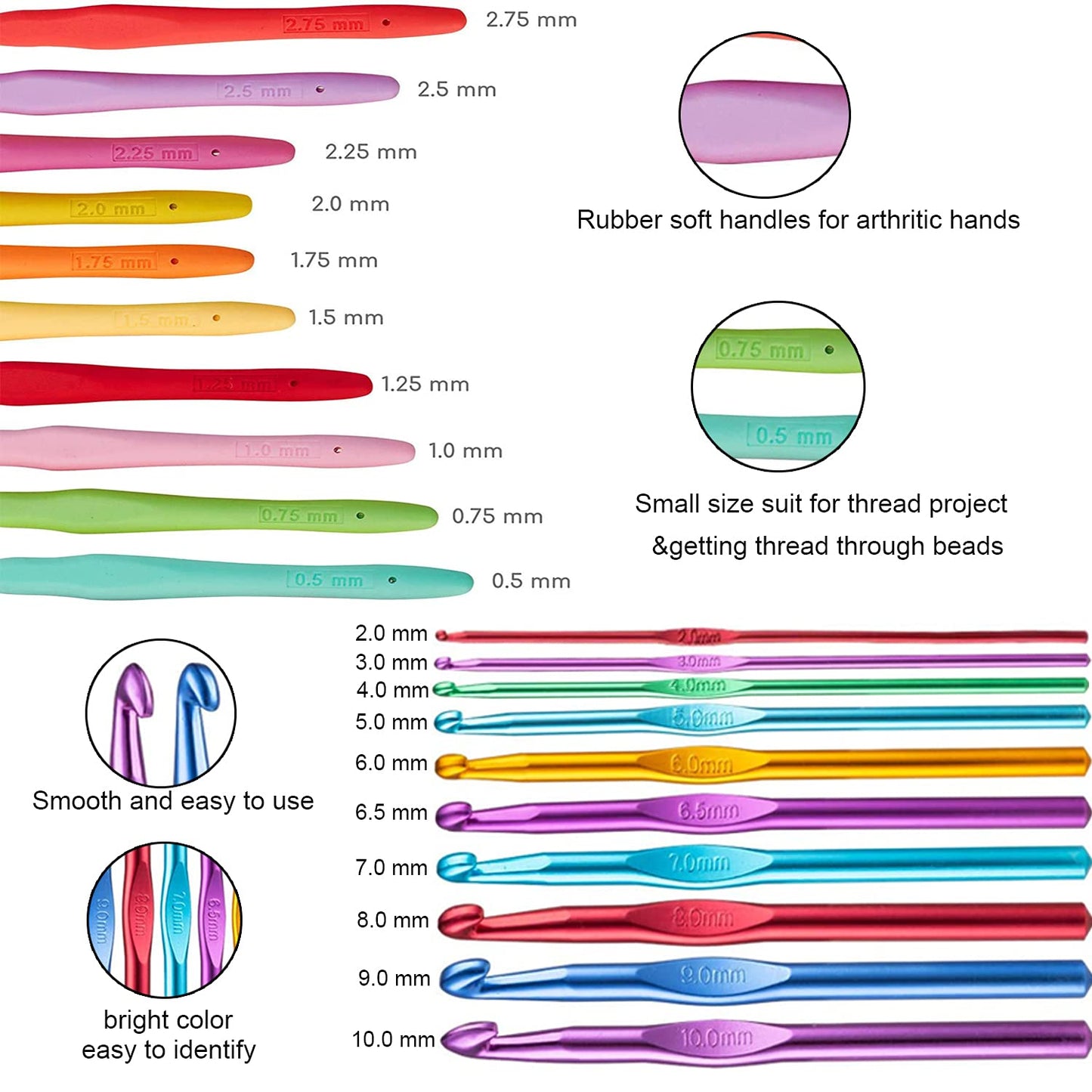 Mdoker 100pcs Crochet Hooks Set in Case Ergonomic Soft Grip Handles Weave Yarn Knitting Needles Kit and Crochet Needle Accessories Crochet Kit Complete Set for Beginners and Experienced Lover
