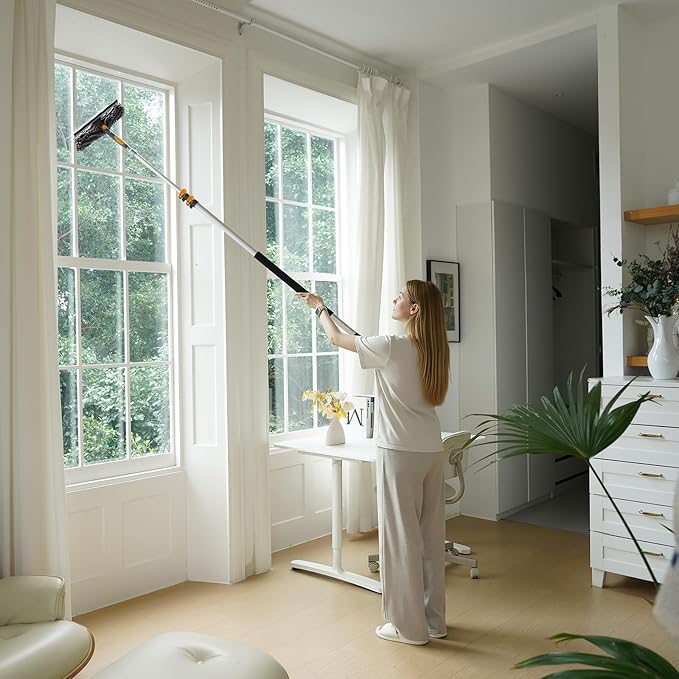 13Ft Window Squeegee with Extension Poles, Extra-Large 14" Window Squeegee 2-in-1 Window Cleaning Kit with Telescopic Pole,Window Cleaner Tool with Adjustable Head, for High Window, Glass, RV