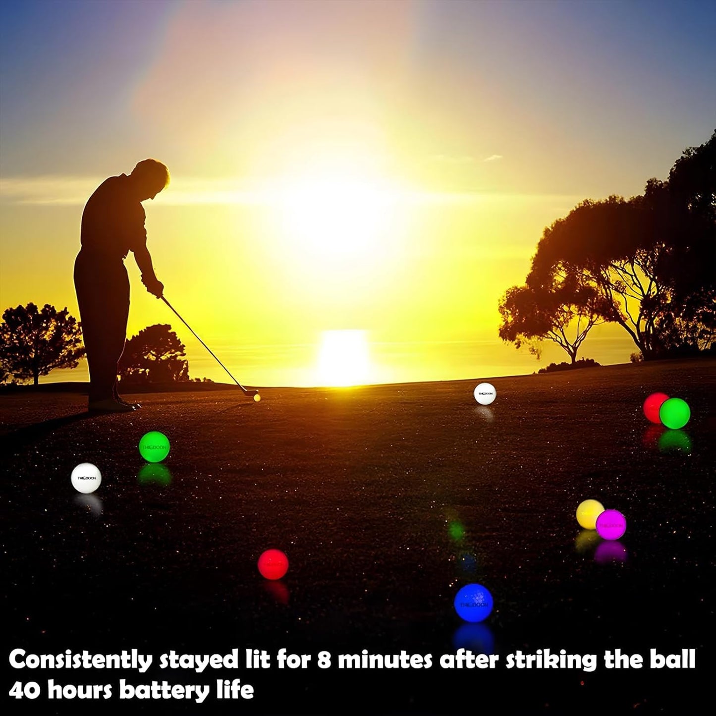 THIODOON Glow in The Dark Golf Balls - 7 Color LED, No Timer, Easy On/Off, 6 Pack