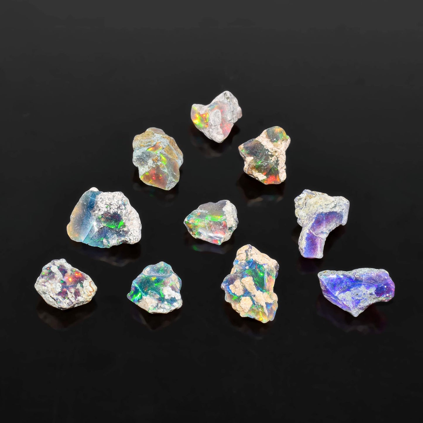 10pcs, 100% Real Ultra Fire Black Opal Raw Stone, Natural Rough, Ethiopian Rock Crystals Gemstone, Jewelry Making Supplies, Chakra Healing Stone, Birthday Gift, Crafts & DIY, Multi Fire Minerals Lot