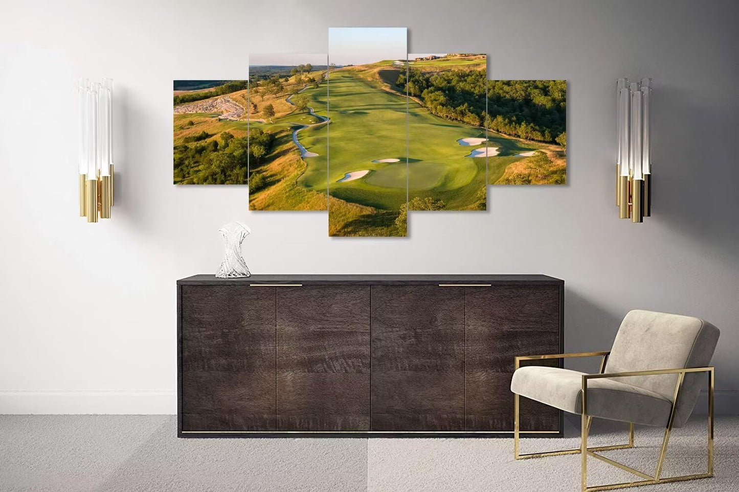 chenchenArt Paynes Valley Golf Course Wall Art for Office Living Room Bedroom Wall Decorations Paynes Valley Golf Course Picture Poster Canvas Prints Framed Ready to Hang(60''W x 40''H)