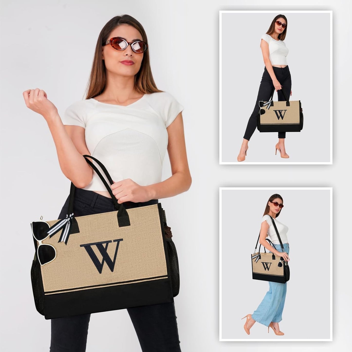 TOPDesign Personalized Initial Canvas Tote Bag, for Wedding, Birthday, Beach, Perfect Gifts for Women, Mom, Teachers, Friends