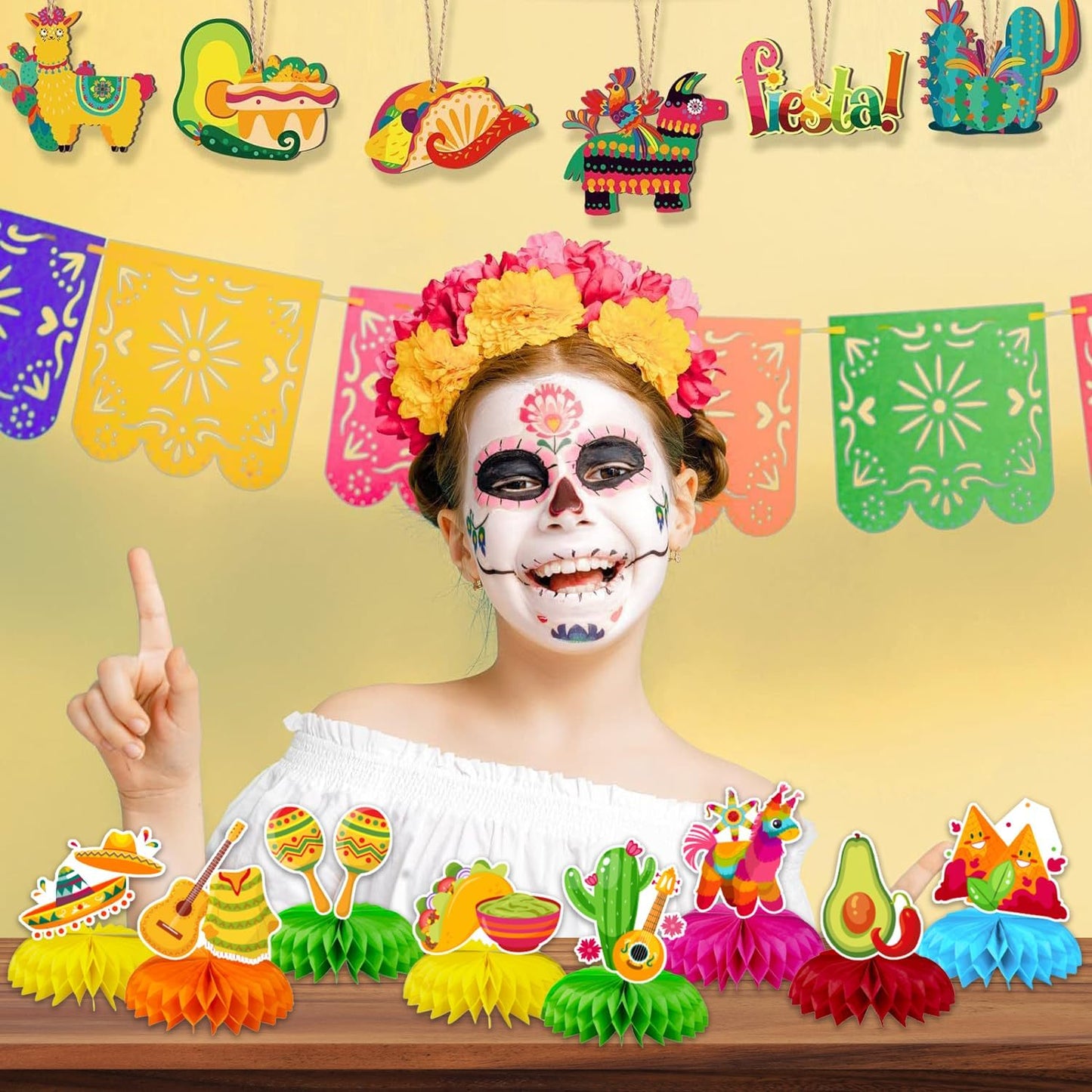 8Pcs Cinco De Mayo Party Honeycomb Centerpiece Decorations Cinco De Mayo Birthday Supplies Fiesta Party Decorations for Baby Shower Birthday Table Supplies