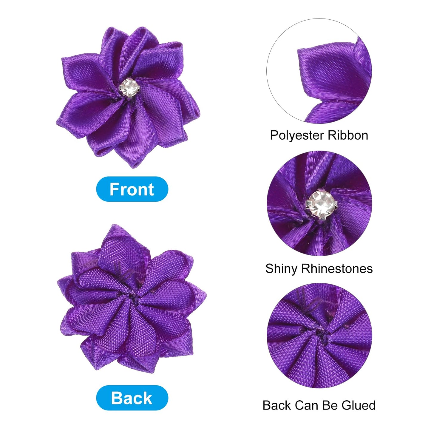 PATIKIL 1.2 Inch Small Ribbon Flowers, 50 Pcs Satin Ribbon Flowers Mini Fabric Flowers for Crafts DIY Wedding Ornament Appliques, Dark Purple